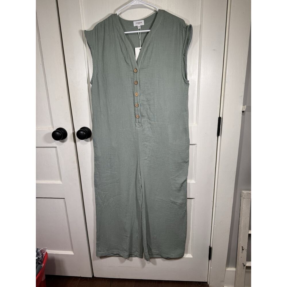 Sage Button-Front Sleeveless Wide-Leg Jumpsuit in Sage Green